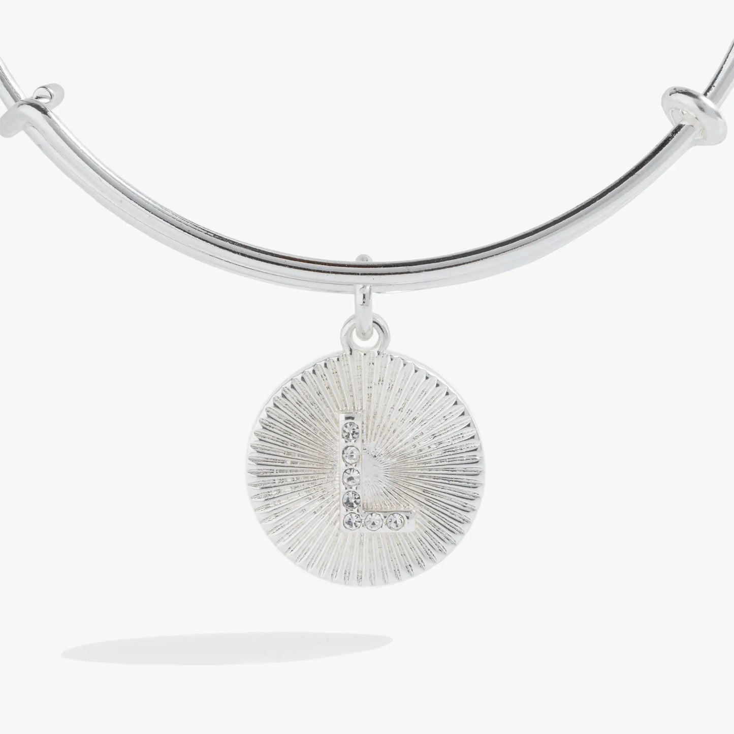 Initial L pave starburst texture bangle, silver tone with crystal accents on Tampa Home & Garden Store
