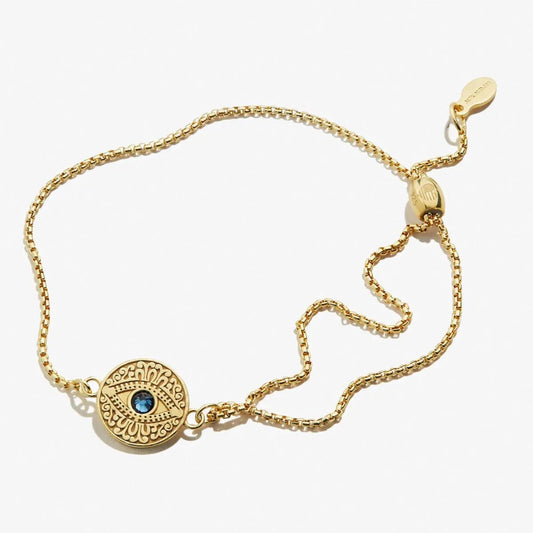 Evil Eye Crystal Pull Chain Bracelet, gold-tone with blue eye crystal, by ALEX AND ANI on Tampa Home & Garden Store
