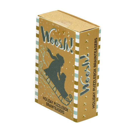 Holiday Puzzlebox Brainteaser Woosh Gift Box, kraft packaging with teal stripes on Tampa Home & Garden Store