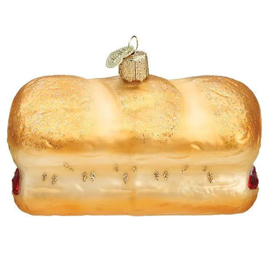 Meatball Sandwich Glass Ornament, golden-brown loaf with glaze, hanging loop on Tampa Home & Garden Store