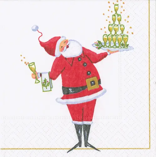 Santa Serving Cocktails Cocktail Napkins Set Santa tray stacked glasses Country Christmas Loft on Tampa Home & Garden Store