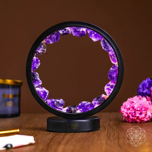 Peace and Purification Lamp Duo, black ring lamp with purple crystal by Conscious Items on Tampa Home & Garden Store