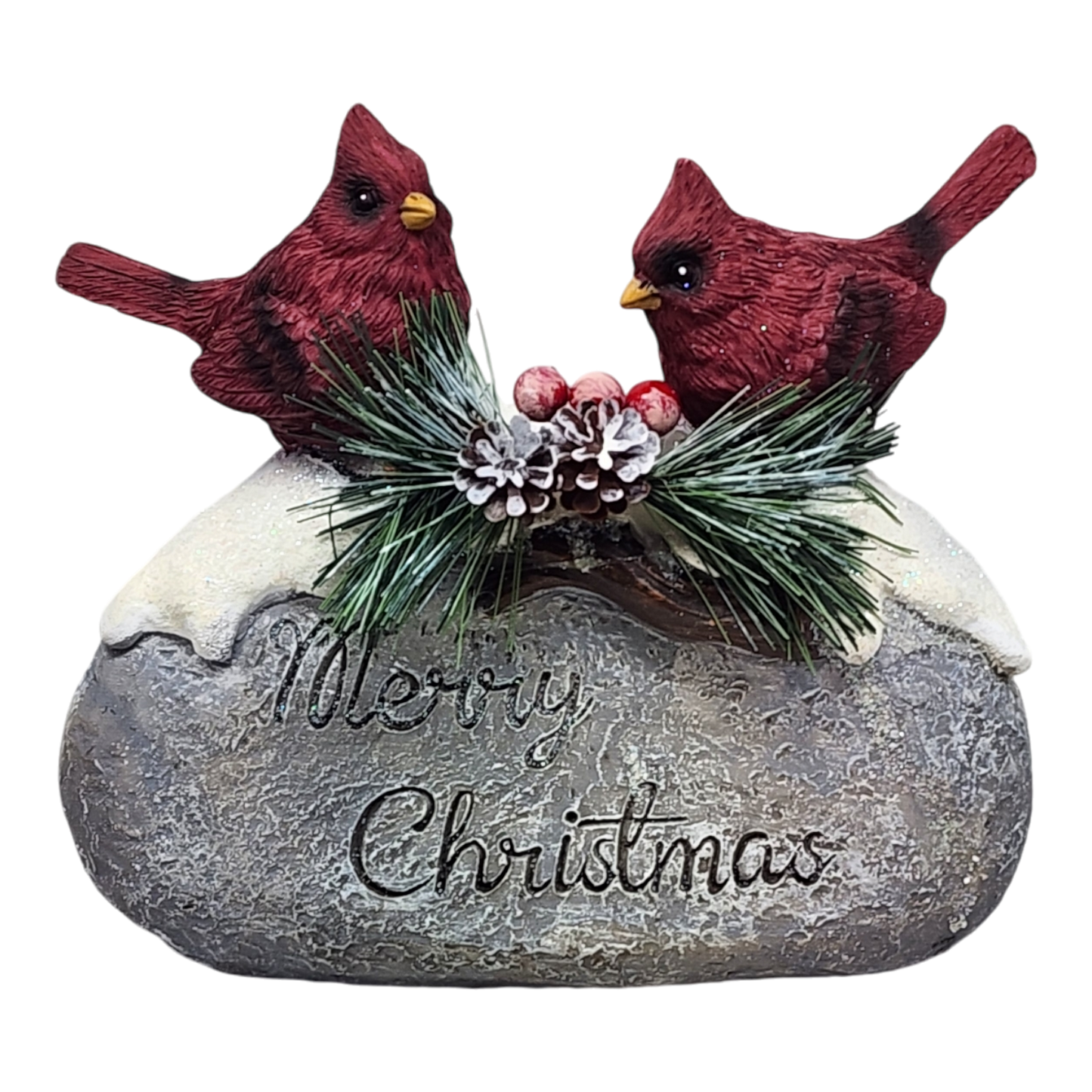 Cardinaux de Noël sur pierre - 18 cm