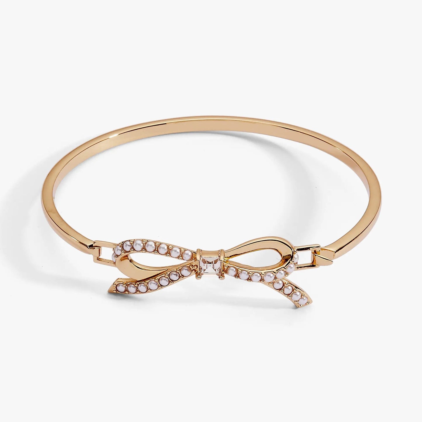 Bow Pearl Coquette Bangle with Crystal Bow