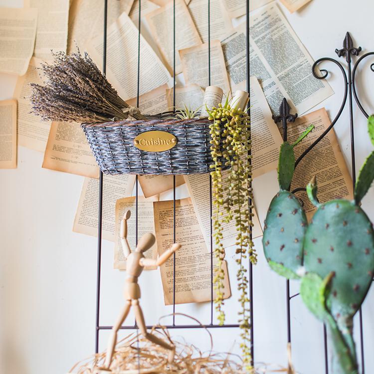 Pearl hanging succulent stem 26in long in a dark wicker basket with dried lavender on Tampa Home & Garden Store