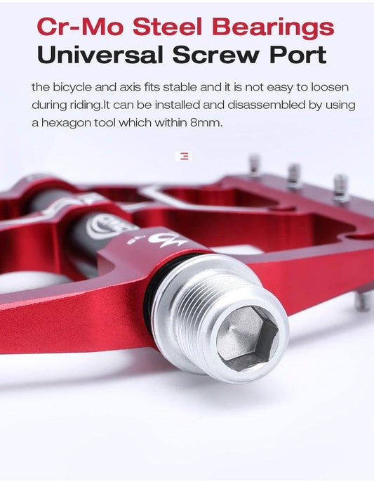 Flat Stevvex bicycle pedals with red aluminum platform and sealed bearings on Tampa Home & Garden Store