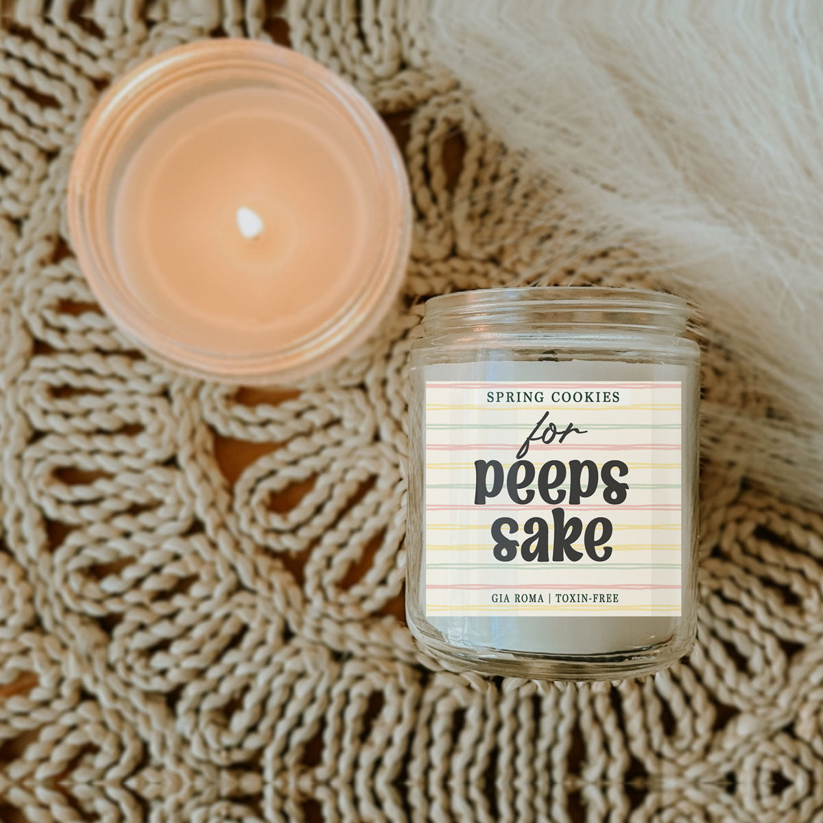 Easter Cookie Candle in clear glass jar with pastel striped label by Gia Roma on Tampa Home & Garden Store
