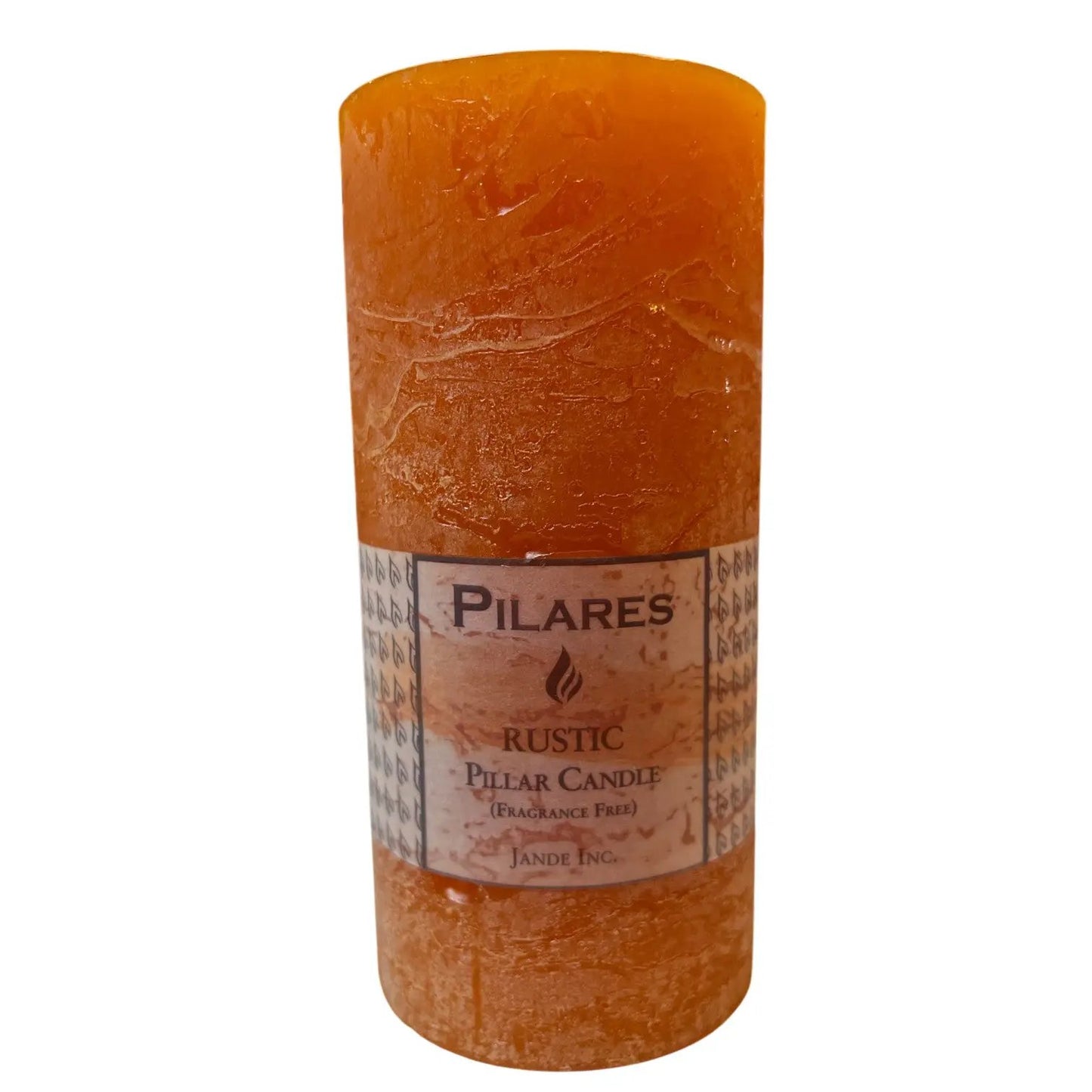 Pillar Candle Deep Mandarin 6 Inch, rustic orange color, fragrance free on Tampa Home & Garden Store