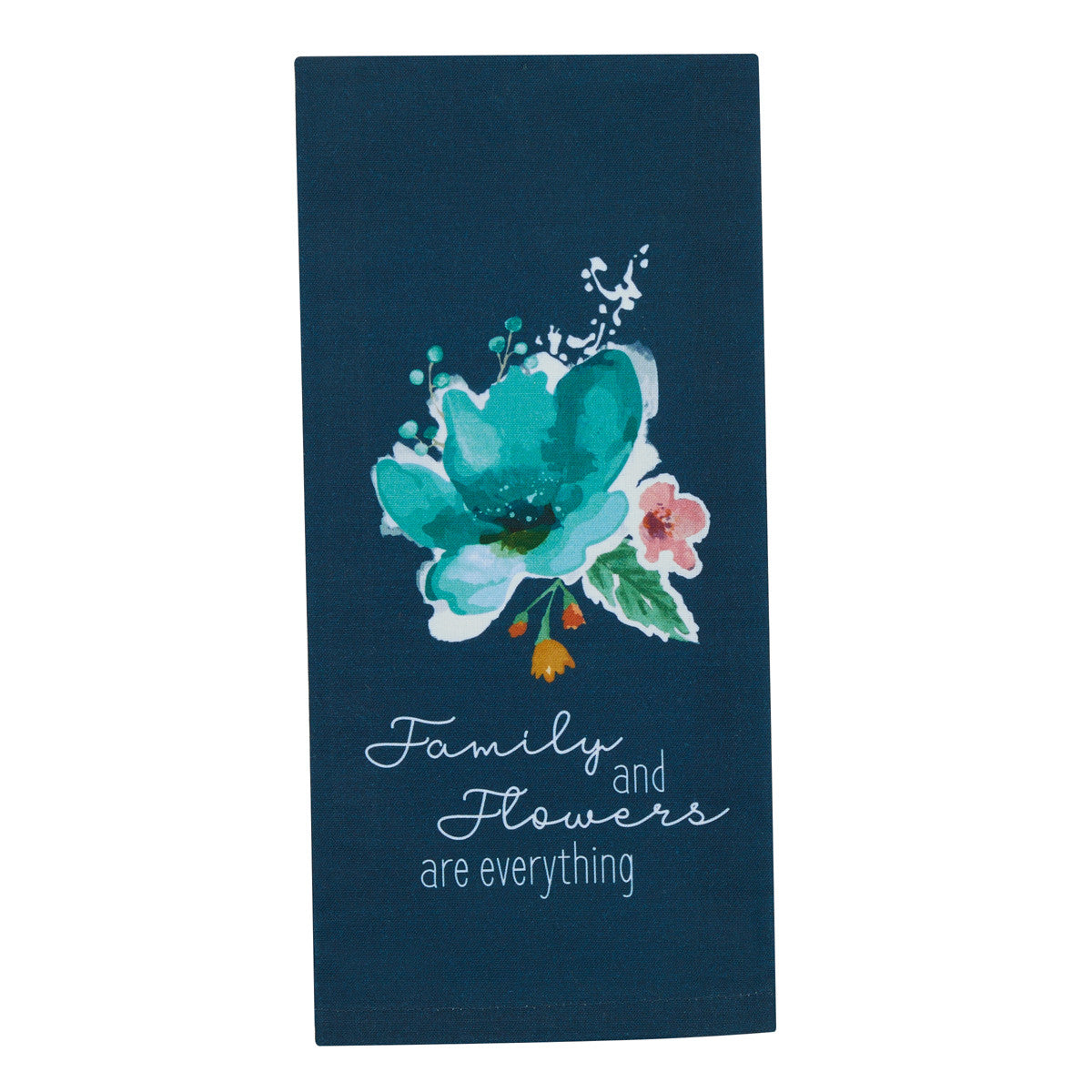 Paño de cocina decorativo con motivos familiares y flores