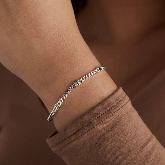 Bracelet August Birthstone Peridot Curb Chain with square peridot stones by Alex and Ani on Tampa Home & Garden Store