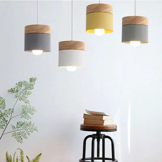 Nordic Wooden Chandelier with 4 pendant shades gray white yellow gray-green Decorbites on Tampa Home & Garden Store