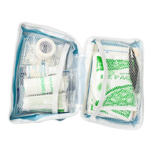 Country Living 50-Piece Pet Travel First Aid Kit with blue case and mesh pockets on Tampa Home & Garden Store
