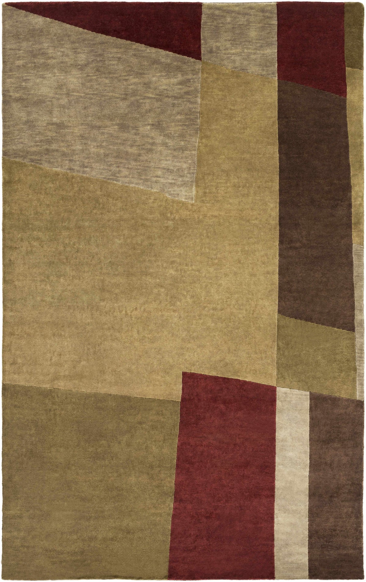 Piedra Premium Wool Area Rug by Boutique Rugs in warm beige with burgundy and olive blocks on Tampa Home & Garden Store