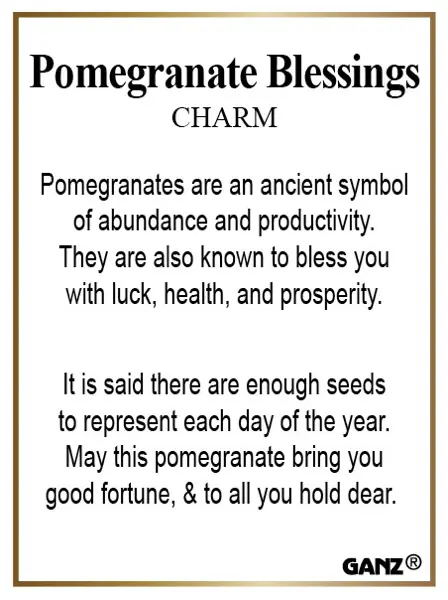 Pomegranate Blessings Charm Pendant with GANZ logo, gold framed card on Tampa Home & Garden Store