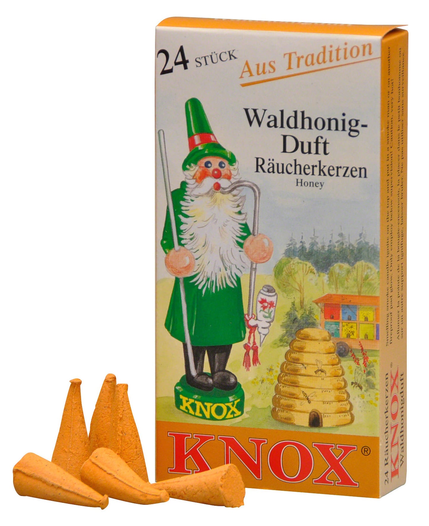 Cônes d'encens parfumés allemands Knox (paquet de 24) - Miel