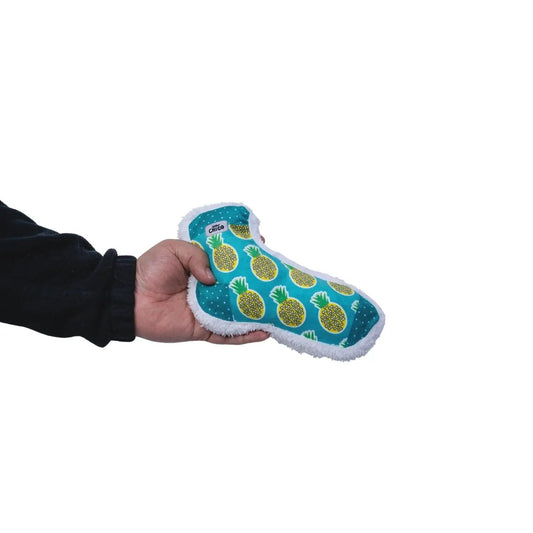 Squeaky Pineapple Plush Sock Dog Toy teal pineapple print, soft plush chew for puppies on Tampa Home & Garden Store