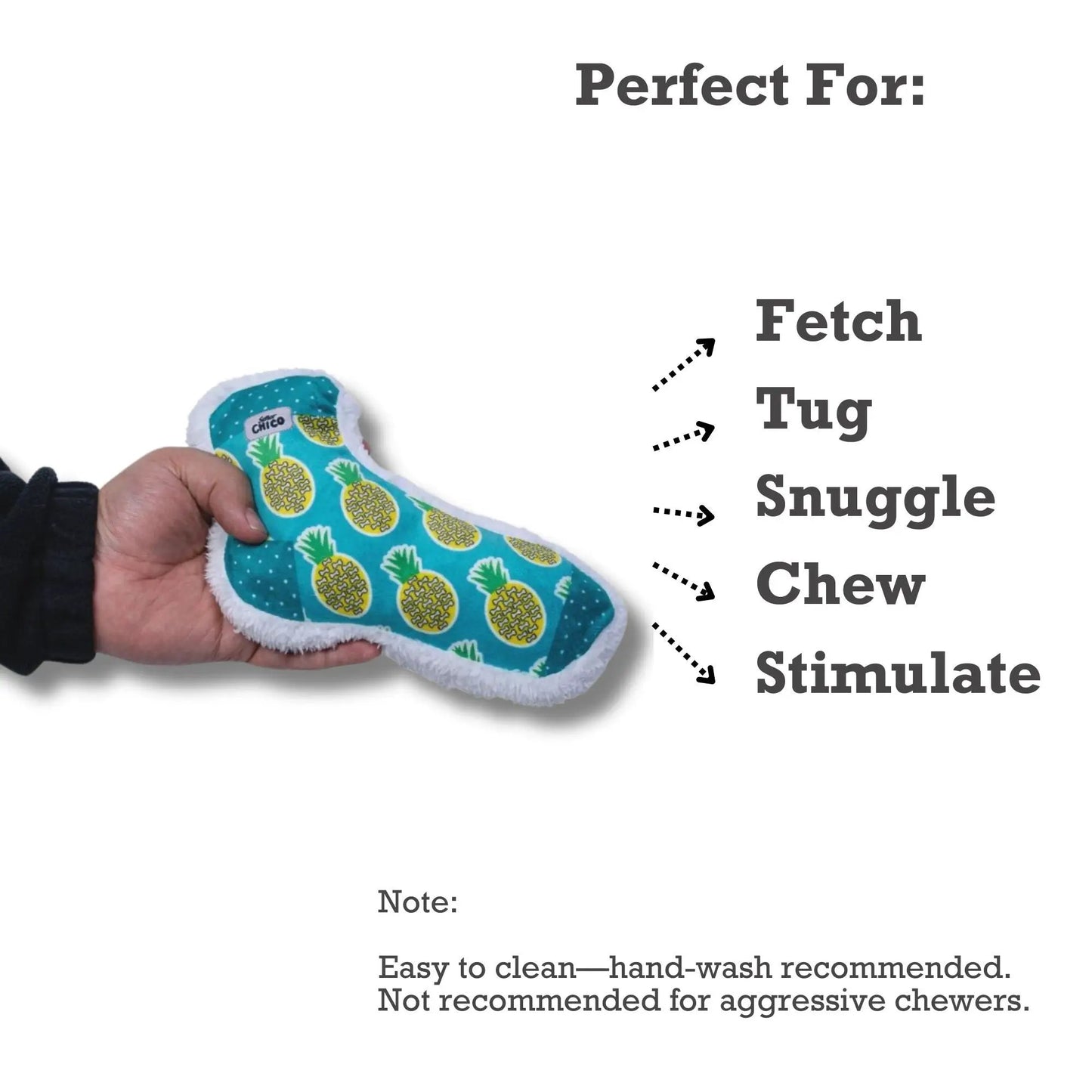 Squeaky Pineapple Plush Sock Dog Toy teal pineapple print soft plush edges on Tampa Home & Garden Store