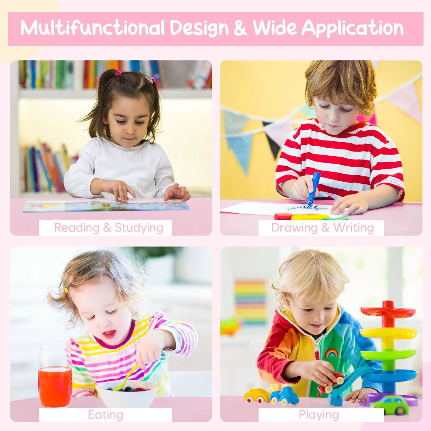 Activity Table and Chair Set with Mesh Storage for kids drawing and play, pink theme on Tampa Home & Garden Store