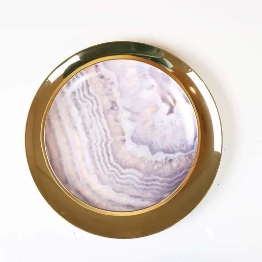 Pink Waves salad plates set of four with lavender marbled center and gold rims on Tampa Home & Garden Store