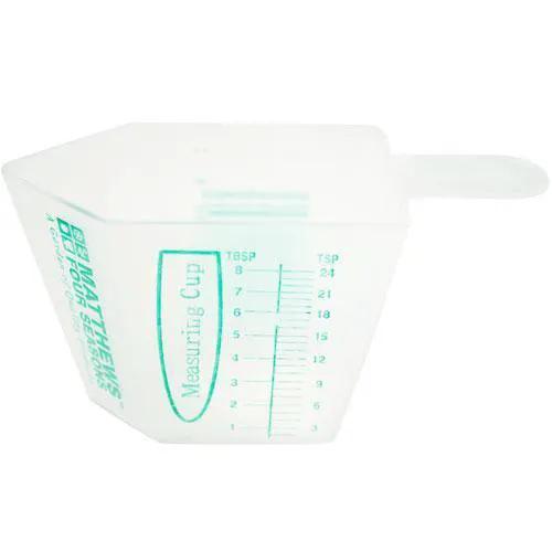 Plastic measuring cup with green measurement marks for liquids, white plastic Grow Organic brand on Tampa Home & Garden Store