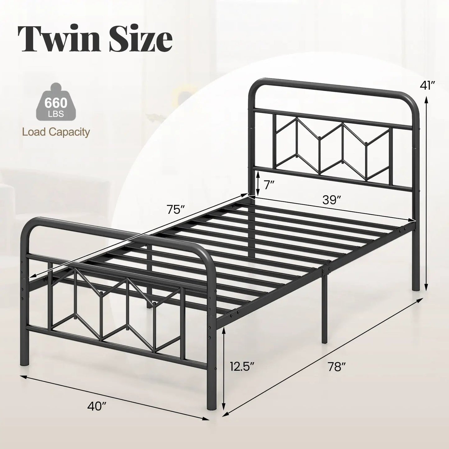 Platform Bed with High Headboard and Snap Lock Metal Slats-Full Size - Tampa Home & Garden Store