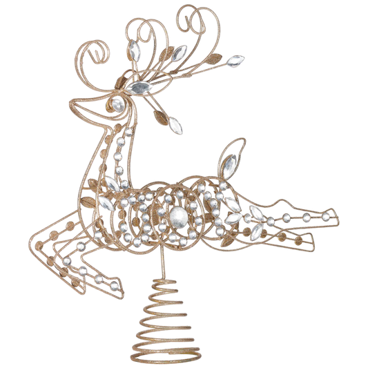 Crystal & Wire Reindeer Treetopper, gold wire with crystals, 13 inch The Country Christmas Loft on Tampa Home & Garden Store