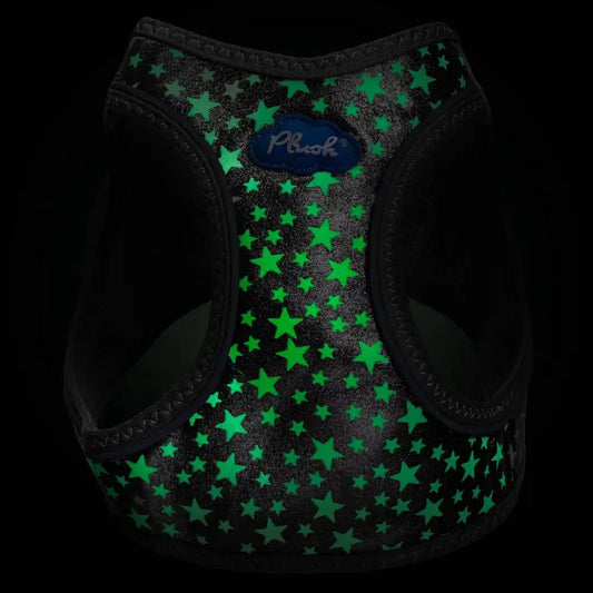 Plush Step In Glitter Glow Harness Gunmetal with green star print and MyPlushusa logo on Tampa Home & Garden Store