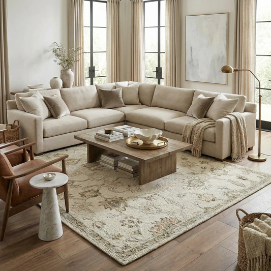 Adelle Hand Tufted Oushak Beige Wool Area Rug by Boutique Rugs on Tampa Home & Garden Store