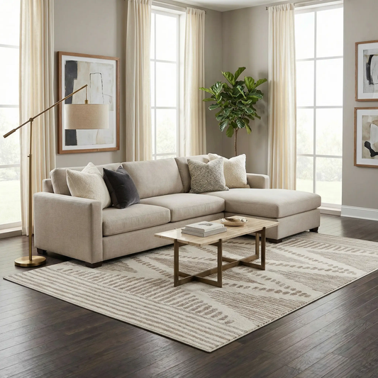 Tigrisis Beige Area Rug 2328 Clearance by Boutique Rugs, beige rug with subtle stripe motif on Tampa Home & Garden Store