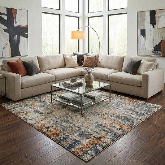 Cashi Thick Luxe Rug in Ivory, machine woven, abstract multicolor pattern on Tampa Home & Garden Store