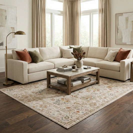 Beausejour Oushak Thick Luxe Area Rug Boutique Rugs beige cream with subtle floral motifs on Tampa Home & Garden Store