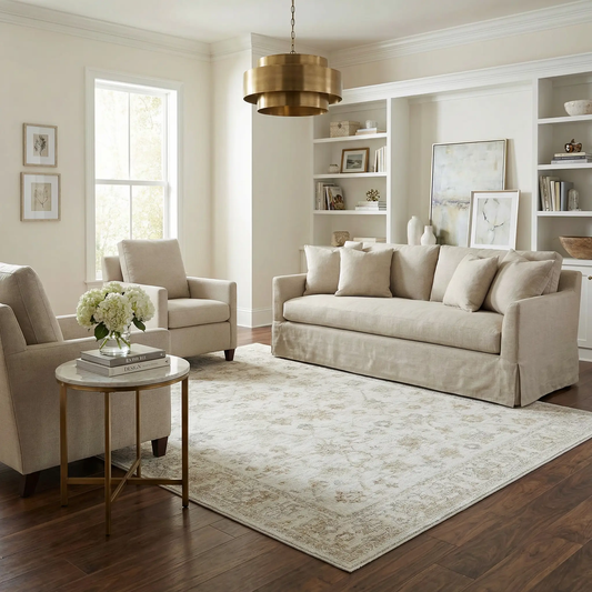 Sashi Ivory Luxe Area Rug by Boutique Rugs in ivory with a subtle pattern on Tampa Home & Garden Store