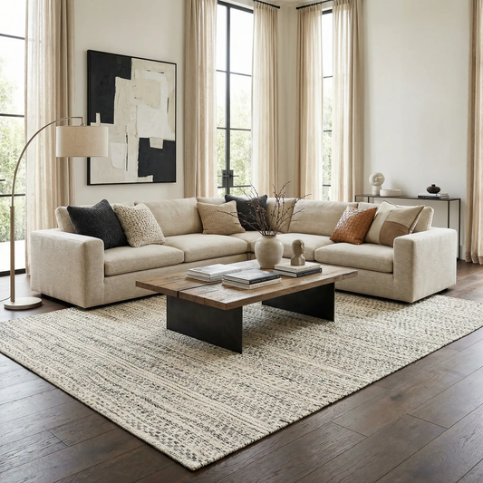 Williford Wool Area Rug by Boutique Rugs in neutral beige tones for living room on Tampa Home & Garden Store