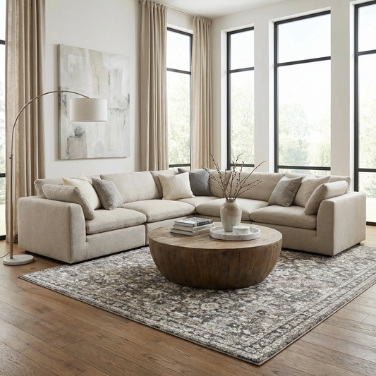 Talihina Brown Luxe Damask Rug, neutral brown tones with damask pattern, made in Turkey on Tampa Home & Garden Store