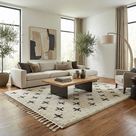 Alstead Shag Area Rug cream plush pile fringe by Boutique Rugs on Tampa Home & Garden Store