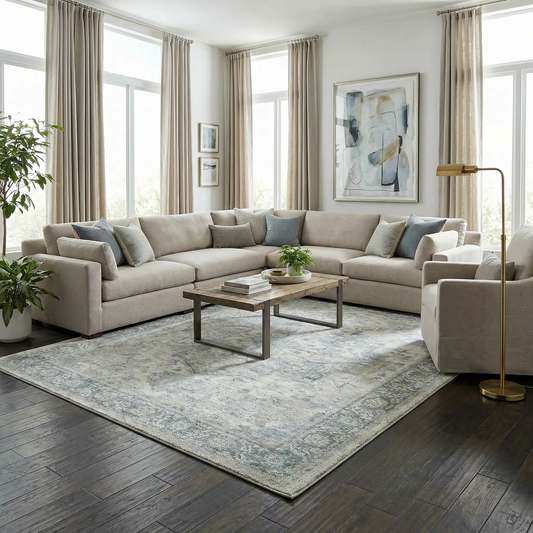 Akshay Light Gray Thick Luxe Area Rug by Boutique Rugs with soft gray tones on Tampa Home & Garden Store