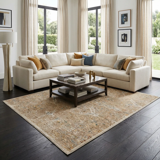 Barneyside Luxe machine-woven denim area rug by Boutique Rugs with neutral beige base on Tampa Home & Garden Store