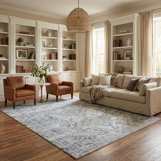 Barny Gray Denim Washable Rug by Boutique Rugs, gray denim pattern, clearance on Tampa Home & Garden Store