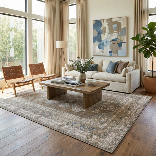 Baltinglass flat pile washable rug beige blue geometric pattern Boutique Rugs on Tampa Home & Garden Store