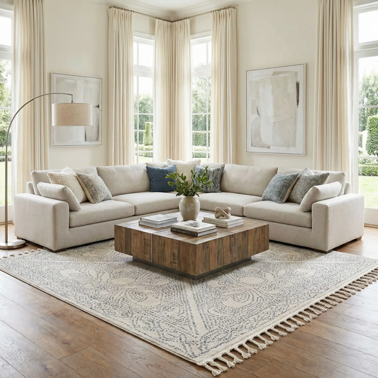 Birdwood Charcoal and Gray Area Rug with ivory base and subtle gray pattern, fringed edges on Tampa Home & Garden Store