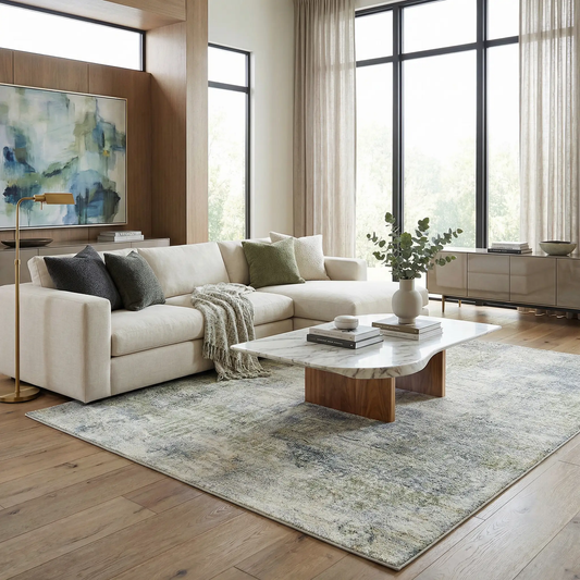Zetna Thick Luxe Rug Boutique Rugs contemporary machine-woven in gray-blue abstract pattern on Tampa Home & Garden Store