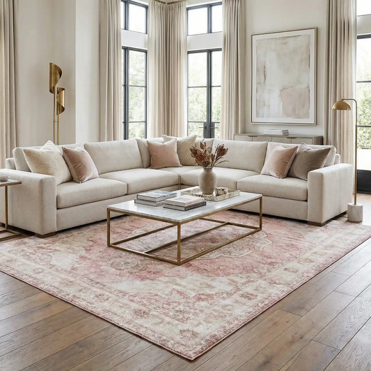 Kandos Blush and Light Pink area rug by Boutique Rugs in blush tones with subtle pattern on Tampa Home & Garden Store