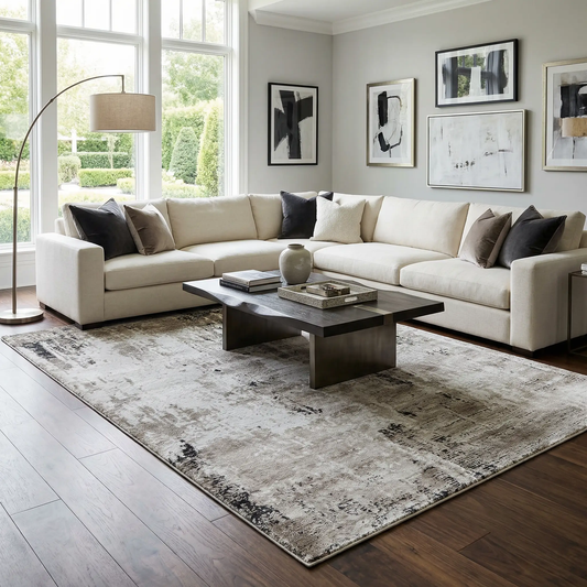 Taszi Luxe Thick Area Rug beige cream with abstract pattern made in Turkey Boutique Rugs on Tampa Home & Garden Store