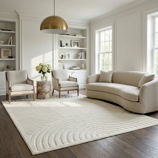 Deron White Washable 3D Rug by Boutique Rugs, cream textured area rug on Tampa Home & Garden Store