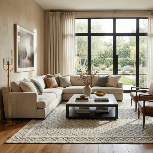 Carolina Wool Area Rug Hand Woven Bohemian Style cream wool rug with diamond lattice on Tampa Home & Garden Store