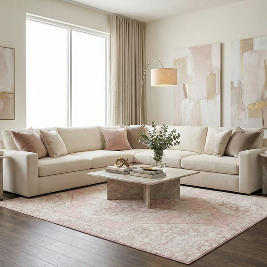 Snead Pink Floral Rug, machine-woven, Boutique Rugs; pink floral pattern for living spaces on Tampa Home & Garden Store