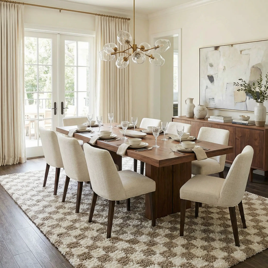 Kieu Taupe Checkered Shag Rug by Boutique Rugs for Living Room, taupe plush high-pile on Tampa Home & Garden Store