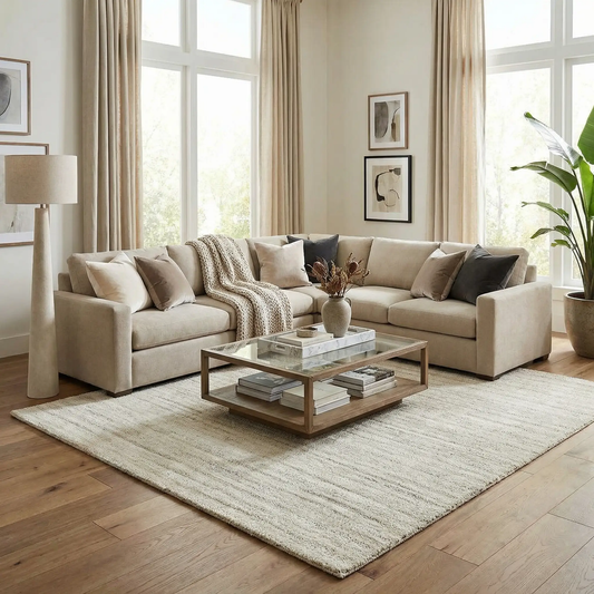 Sezja White Luxe Area Rug ivory textured contemporary design by Boutique Rugs on Tampa Home & Garden Store