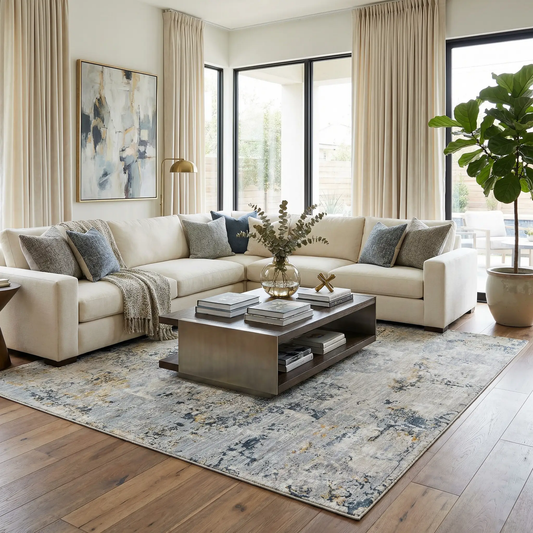 Midfield Luxe Rug polyester with blue-gray beige abstract pattern on Tampa Home & Garden Store