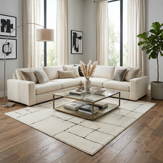 Koume Beige Maze Area Rug machine-woven polyester with black maze pattern Boutique Rugs on Tampa Home & Garden Store
